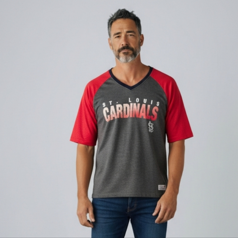 St. Louis Cardinals Men's Two-Tone Raglan Tee in Red and Gray Size-XL